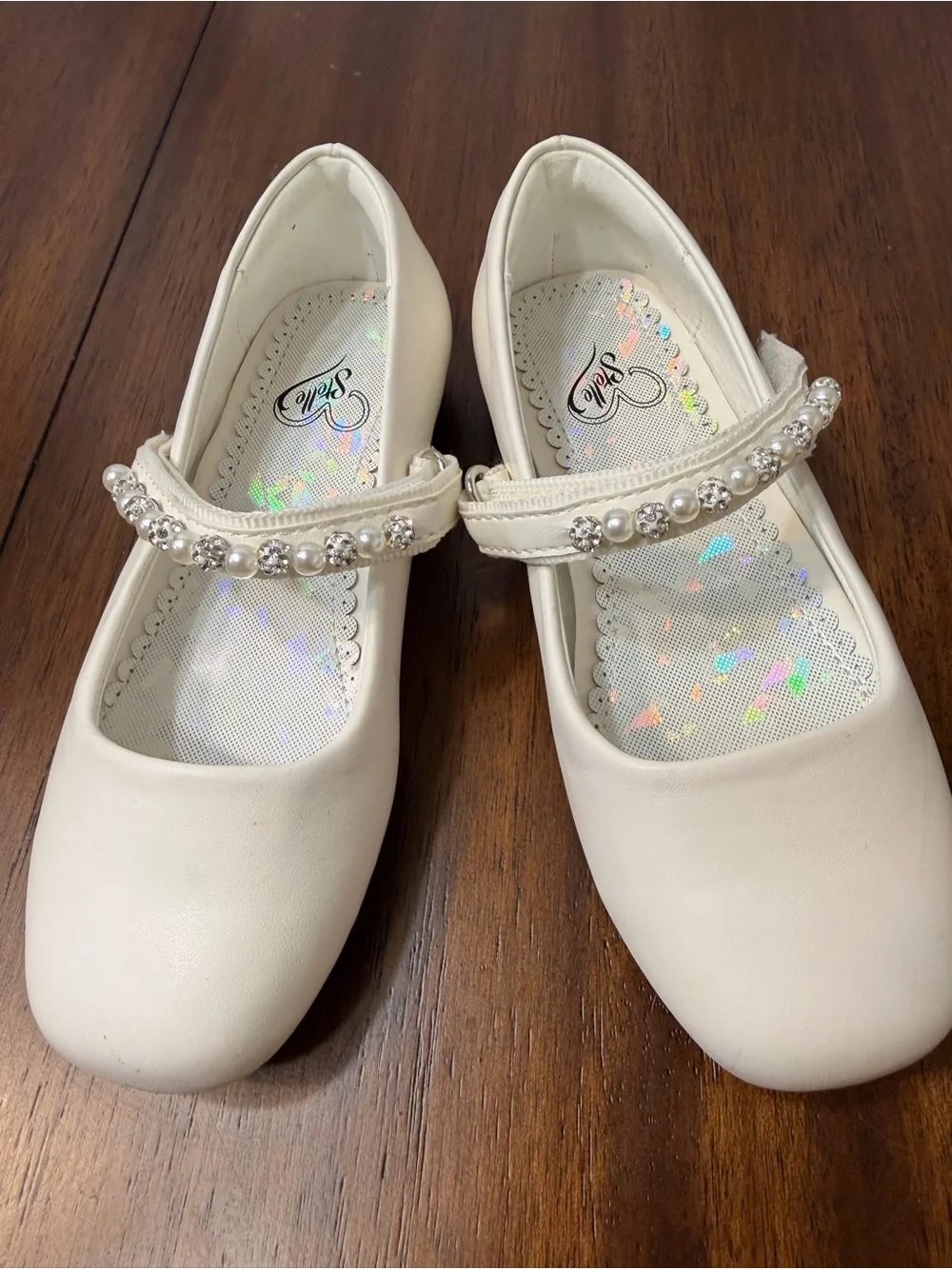 Stelle Girls Size 10 Ivory Pearl Rhinestone Mary Jane Flower Girl Dress Shoes